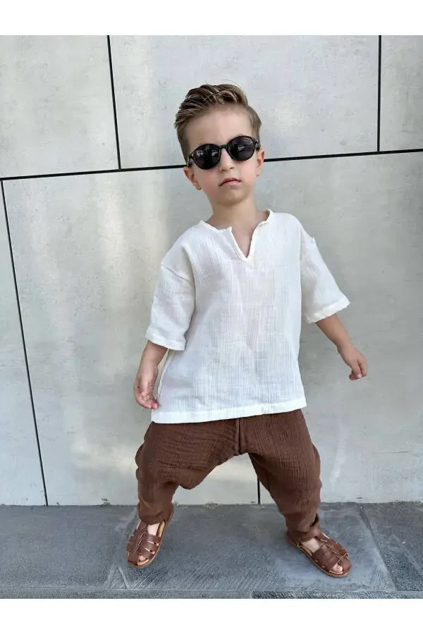 Bolalar Muslin Shalvar Bohem Yozi Takimi Salash - 5