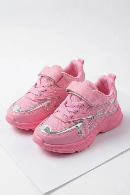 Bolalar pushti bog'ichli yagona Velcro elastik yengil nafas oladigan unisex to'rli krossovkalar sport poyabzali - pushti - 6