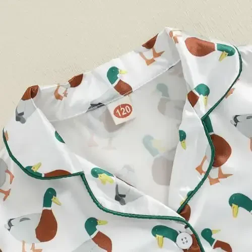 Bolalar Qiz Bola O'g'il Bola Atlas Pijama To'plami Qisqa yengli Tugmali Ko'ylak va Shimlar Pjs Yozgi Uyqu Kiyimi Tun Kiyimi - 4