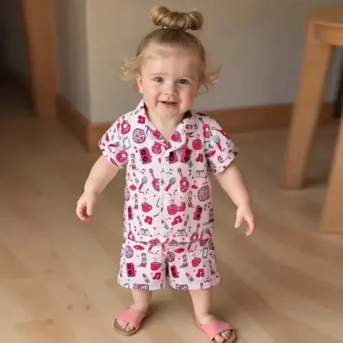 Bolalar Qiz Bola Satin Pijama To'plami Qisqa yengli Tugmali Ko'ylak Va Shortilar Pj Yozgi Uyqu Kiyimi Tungi Kiyim - 4