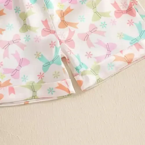 Bolalar Qiz Bola Satin Pijama To'plami Qisqa yengli Tugmali Ko'ylak Va Shortilar Pjlar Yozgi Uyqu Kiyimi Tun Kiyimi - 7