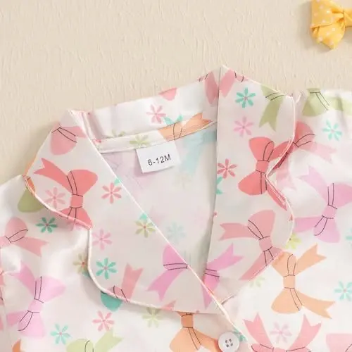 Bolalar Qiz Bola Satin Pijama To'plami Qisqa yengli Tugmali Ko'ylak Va Shortilar Pjlar Yozgi Uyqu Kiyimi Tun Kiyimi - 4