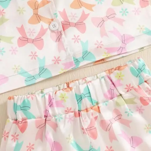 Bolalar Qiz Bola Satin Pijama To'plami Qisqa yengli Tugmali Ko'ylak Va Shortilar Pjlar Yozgi Uyqu Kiyimi Tun Kiyimi - 6