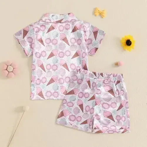 Bolalar Qiz Bola Satin Pijama To'plami Qisqa Yengli Tugmali Ko'ylak Va Shortilar Pjs Yozgi Uyqu Kiyimi Tungi Kiyimi - 3