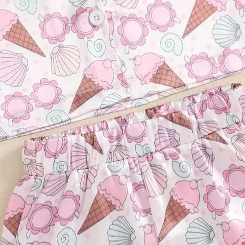 Bolalar Qiz Bola Satin Pijama To'plami Qisqa Yengli Tugmali Ko'ylak Va Shortilar Pjs Yozgi Uyqu Kiyimi Tungi Kiyimi - 6