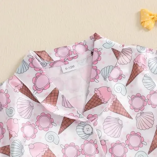 Bolalar Qiz Bola Satin Pijama To'plami Qisqa Yengli Tugmali Ko'ylak Va Shortilar Pjs Yozgi Uyqu Kiyimi Tungi Kiyimi - 4