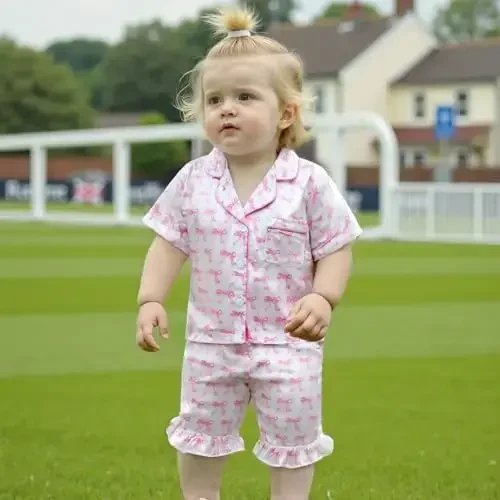 Bolalar Qizaloq Bola Atlas Pijama To'plami Qisqa yengli Tugmali Ko'ylak va Shortiklar Pijama Yozgi Uyqu Kiyimi Tungi Kiyim - 3