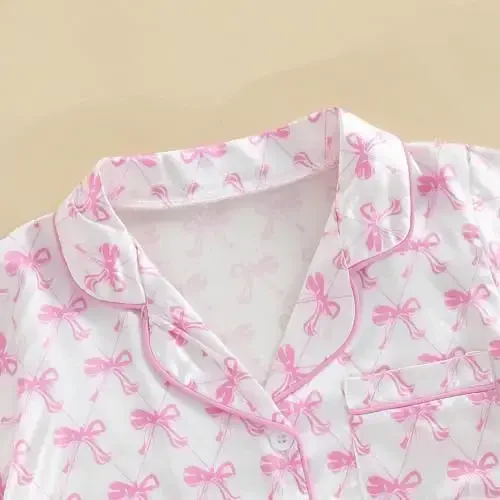 Bolalar Qizaloq Bola Atlas Pijama To'plami Qisqa yengli Tugmali Ko'ylak va Shortiklar Pijama Yozgi Uyqu Kiyimi Tungi Kiyim - 5