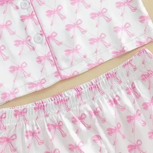 Bolalar Qizaloq Bola Atlas Pijama To'plami Qisqa yengli Tugmali Ko'ylak va Shortiklar Pijama Yozgi Uyqu Kiyimi Tungi Kiyim - 6