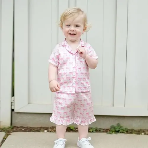 Bolalar Qizaloq Bola Atlas Pijama To'plami Qisqa yengli Tugmali Ko'ylak va Shortiklar Pijama Yozgi Uyqu Kiyimi Tungi Kiyim - KIDS (1)