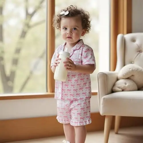 Bolalar Qizaloq Bola Atlas Pijama To'plami Qisqa yengli Tugmali Ko'ylak va Shortiklar Pijama Yozgi Uyqu Kiyimi Tungi Kiyim - 4