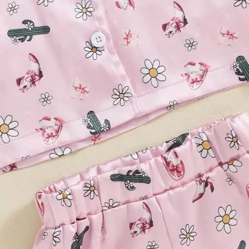 Bolalar Qizaloq Bola Satin Pijama Komplekti Qisqa yengli Tugmali Ko'ylak va Shortiklar Pjlar Yozgi Uyqu Kiyimi Tun Kiyimi - 6