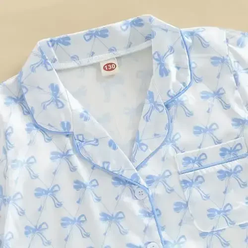 Bolalar Qizaloq Bola Satin Pijama Komplekti Qisqa yengli Tugmali Ko'ylak va Shortiklar Pjlar Yozgi Uyqu Kiyimi Tungi Kiyim - 5