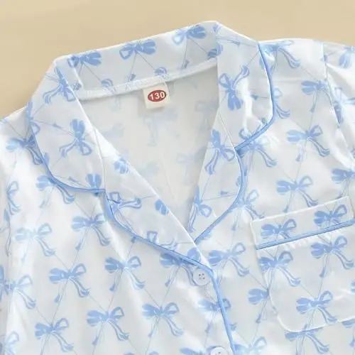 Bolalar Qizaloq Bola Satin Pijama Komplekti Qisqa yengli Tugmali Ko'ylak va Shortiklar Pjlar Yozgi Uyqu Kiyimi Tungi Kiyim - 5