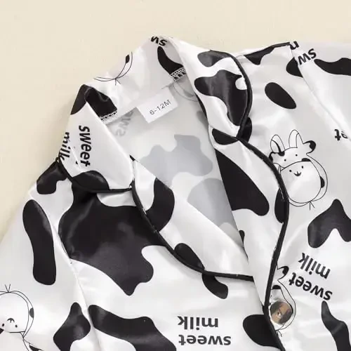 Bolalar Qizaloq Bola Satin Pijama To'plami Qisqa yengli Tugmali Ko'ylak Va Shortilar Pjs Yozgi Uyqu Kiyimi Tun Kiyimi - 4