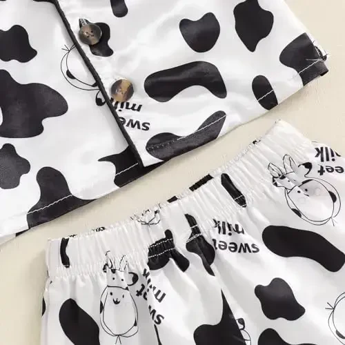 Bolalar Qizaloq Bola Satin Pijama To'plami Qisqa yengli Tugmali Ko'ylak Va Shortilar Pjs Yozgi Uyqu Kiyimi Tun Kiyimi - 6