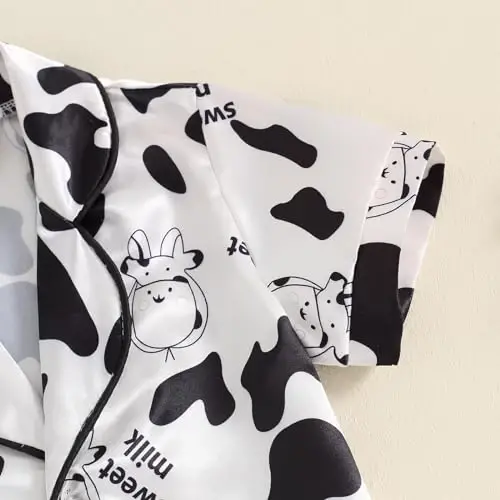 Bolalar Qizaloq Bola Satin Pijama To'plami Qisqa yengli Tugmali Ko'ylak Va Shortilar Pjs Yozgi Uyqu Kiyimi Tun Kiyimi - 5