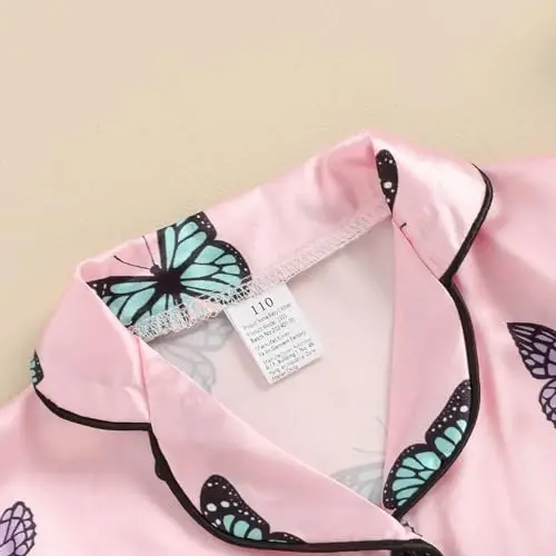 Bolalar Qizaloq Bola Satin Pijama To'plami Qisqa yengli Tugmali Ko'ylak Va Shortilar Pjs Yozgi Uyqu Kiyimi Tun Kiyimi - 4