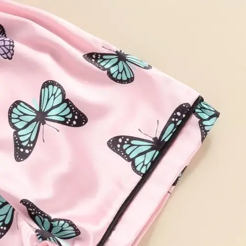 Bolalar Qizaloq Bola Satin Pijama To'plami Qisqa yengli Tugmali Ko'ylak Va Shortilar Pjs Yozgi Uyqu Kiyimi Tun Kiyimi - 7