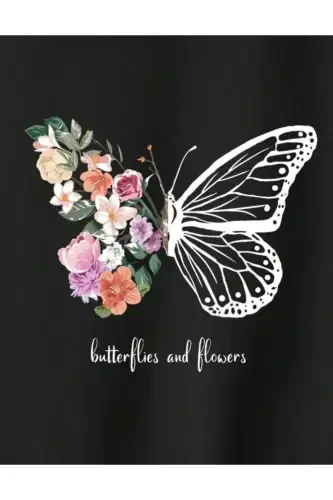 Bolalar Rangli Gullar Kapalak Bosmali Qora Fermuarli Kardigan-qora2 - 3