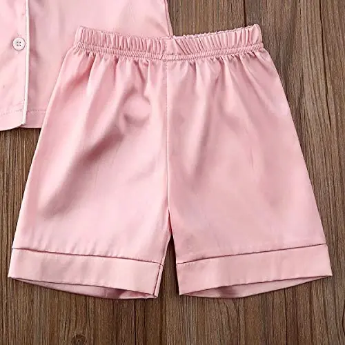 Bolalar Toddler Baby Girl Boy Atlas Pajamalar Komplekti Qisqa Yengli Tugmali Pajama Ko'ylagi Top+Shorts Pastki Kiyimlar Uxlash Kiyimlari - 6