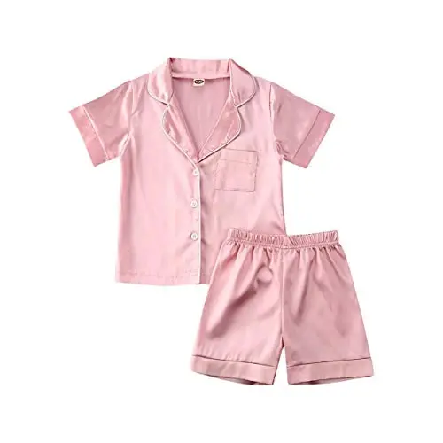 Bolalar Toddler Baby Girl Boy Atlas Pajamalar Komplekti Qisqa Yengli Tugmali Pajama Ko'ylagi Top+Shorts Pastki Kiyimlar Uxlash Kiyimlari - MODAZONE