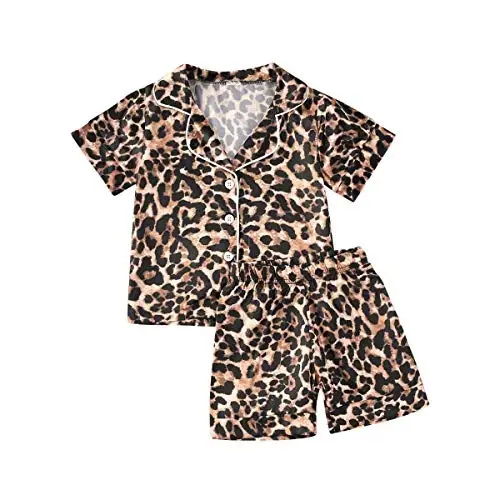 Bolalar Toddler Baby Girl Boy Satin Pijama Komplekti Qisqa Yengli Tugmali Pijama Ko'ylak Top+Shorts Pastki Kiyimlar Uyqu Kiyimlari - MODAZONE