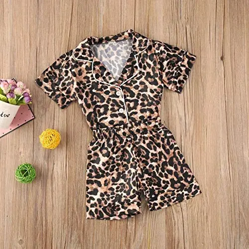 Bolalar Toddler Baby Girl Boy Satin Pijama Komplekti Qisqa Yengli Tugmali Pijama Ko'ylak Top+Shorts Pastki Kiyimlar Uyqu Kiyimlari - 2