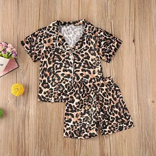 Bolalar Toddler Baby Girl Boy Satin Pijama Komplekti Qisqa Yengli Tugmali Pijama Ko'ylak Top+Shorts Pastki Kiyimlar Uyqu Kiyimlari - 7