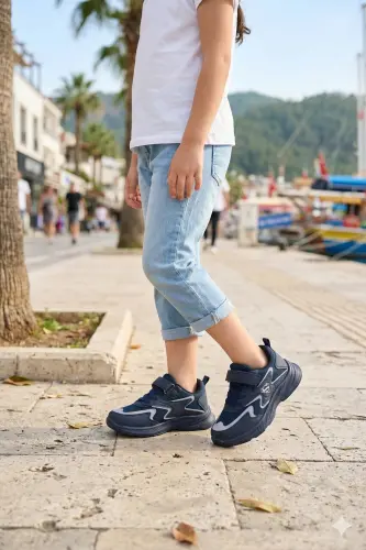 Bolalar to'q ko'k bog'ichli, bitta Velcro lı, elastik, yengil, nafas oladigan, uniseks to'rli krossovkalar - to'q ko'k - 5