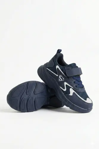 Bolalar to'q ko'k bog'ichli, bitta Velcro lı, elastik, yengil, nafas oladigan, uniseks to'rli krossovkalar - to'q ko'k - 7