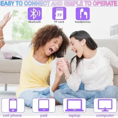 Bolalar tug'ilgan kunlari uchun 2 ta simsiz mikrofon va LED chiroqlar o'rnatilgan ko'chma Bluetooth kararoke pleyeri - 4