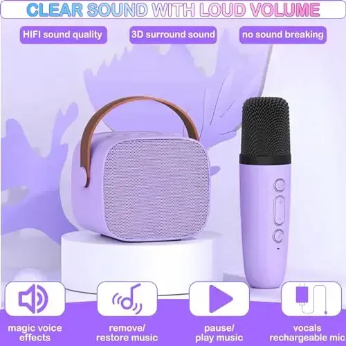 Bolalar tug'ilgan kunlari uchun 2 ta simsiz mikrofon va LED chiroqlar o'rnatilgan ko'chma Bluetooth kararoke pleyeri - 5