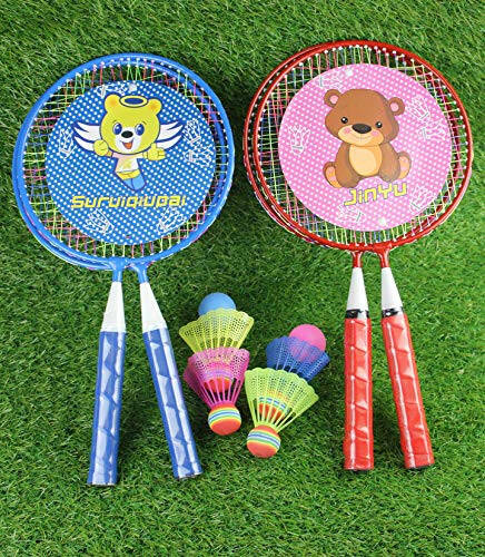 Bolalar uchun Badminton Raketkasi 1 juft, Neylon Qotishmali Bardoshli Badminton Raketkasi To'plami Bolalar uchun Ichki/Tashqi Sport O'yini (4 Badminton va 2 Stol Tennisi bilan) - 6