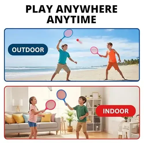 Bolalar uchun badminton raketkasi to'plami, 2 ta raketka, to'p va volan - kichik bolalar bog'chasi talabasi ochiq havoda sport o'yinlari tennis raketkasi o'yini plyaj o'yinchoqlari - 7