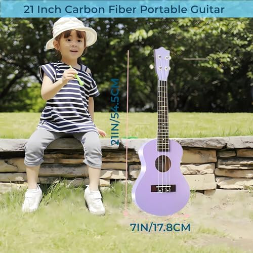 Bolalar uchun gitara akustik, Jakeloo 53 sm karbon tolali ukulele bolajon akustik gitara o‘yinchoq gitara bolalar uchun gitara musiqa asbobi 3-9 yoshli o‘g‘il va qiz bolalar uchun ideal sovg‘a (binafsha rang) - 4