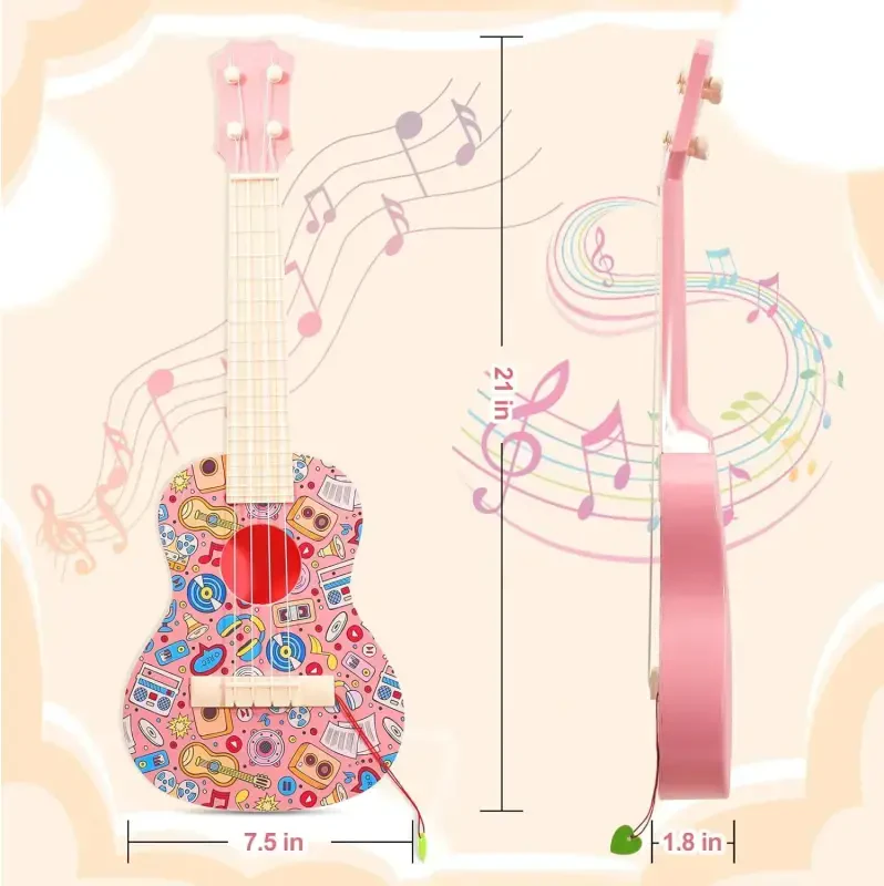 Kids Guitar Toy, Musical Instruments Learning Educational Toys, Guitar Toys Toy for Toddler Kid Girls Children Age 4 5 6 7 8 9 10 Year Old-PINK - 5