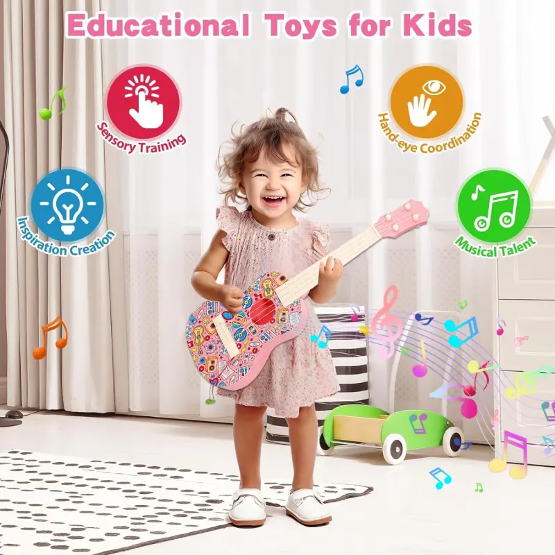 Kids Guitar Toy, Musical Instruments Learning Educational Toys, Guitar Toys Toy for Toddler Kid Girls Children Age 4 5 6 7 8 9 10 Year Old-PINK - 3