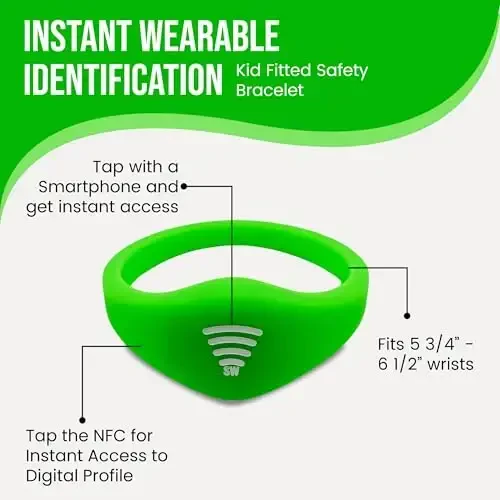 Bolalar uchun ID bilaguzuk – O'rnatilgan NFC xavfsizlik bilaguzuk, favqulodda aloqa ma'lumotlari uchun slip-on bolalar ID tasmasi, suv o'tkazmaydigan silikon, GPS emas, bilak yoki to'piqda taqing, tematik parklar, sayohat va plyajlar uchun ideal - 2