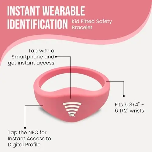 Bolalar uchun ID bilaguzuk – O'rnatilgan NFC xavfsizlik bilaguzuk, favqulodda holatlar uchun bolalar ID tasmasi, suv o'tkazmaydigan silikon, GPS emas, bilak yoki to'piqda taqing, tematik parklar, sayohat va plyajlar uchun ideal - 2