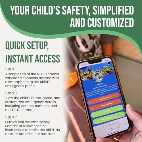Bolalar uchun ID bilaguzuk – O'rnatilgan NFC xavfsizlik bilaguzuk, favqulodda vaziyatlarda aloqa ma'lumotlari uchun slip-on bolalar ID tasmasi, suv o'tkazmaydigan silikon, GPS emas, bilak yoki to'piqda taqing, tematik parklar, sayohat va plyajlar uchun ideal - 3