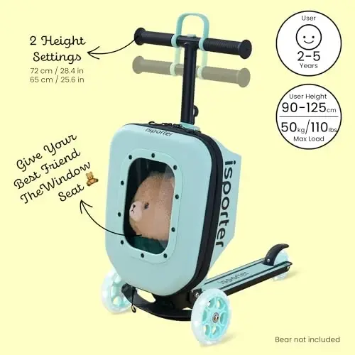 Bolalar uchun iSporter K3 sumkali skuterlar, 2-5 yoki 3-5 yoshdagi bolalar uchun, oʻgʻil va qizlar uchun sumkali skuter, 2 yoshdan yuqorisi uchun, yorugʻlikli gʻildiraklar, katlanadigan va balandligi sozlanadigan - 5