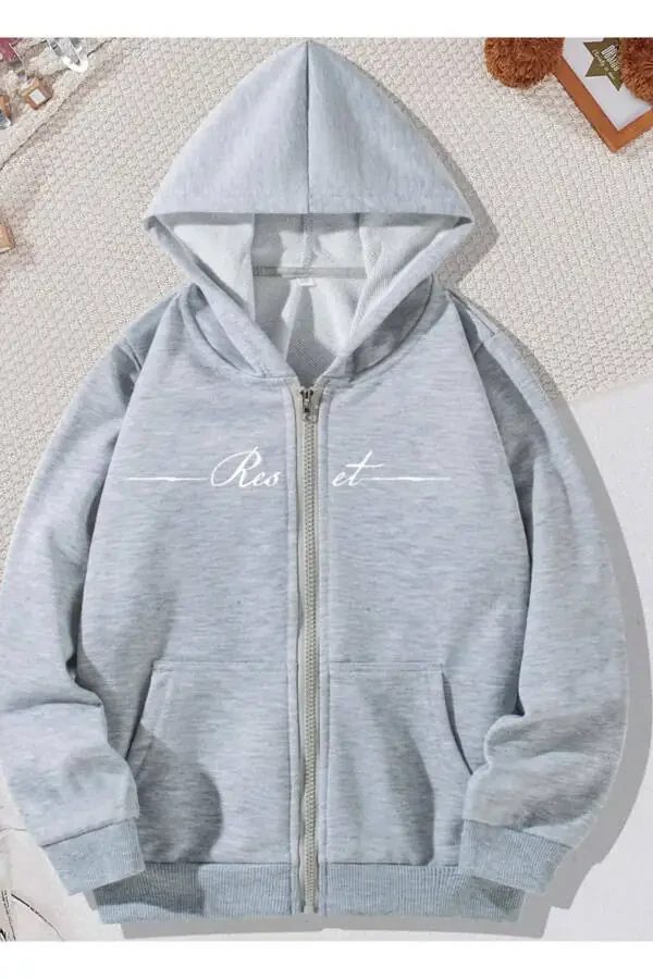 Bolalar uchun kaputli o'g'il-qizlar bosilgan kulrang fermuarli ko'ylagi - 6