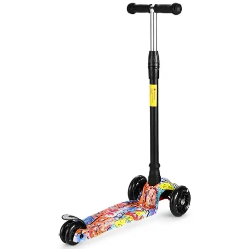 Bolalar uchun Kick Scooter, Bolalar uchun 3 g'ildirakli Scooter, Bola/Go'daklar o'yinchog'i, Sozlanishi mumkin balandlik, Sirpanishga qarshi platforma, Yaltiroq g'ildirak chiroqlari, 3-12 yoshli o'g'il bolalar/qizlar uchun - 4