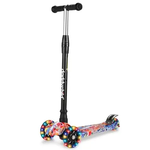 Bolalar uchun Kick Scooter, Bolalar uchun 3 g'ildirakli Scooter, Bola/Go'daklar o'yinchog'i, Sozlanishi mumkin balandlik, Sirpanishga qarshi platforma, Yaltiroq g'ildirak chiroqlari, 3-12 yoshli o'g'il bolalar/qizlar uchun - DADDYCHILD