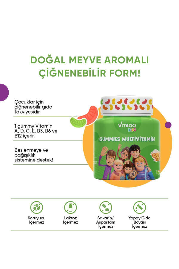 Bolalar uchun ko'p vitaminli va ko'p mineralli 60 dona chaynaladigan jelly - 2