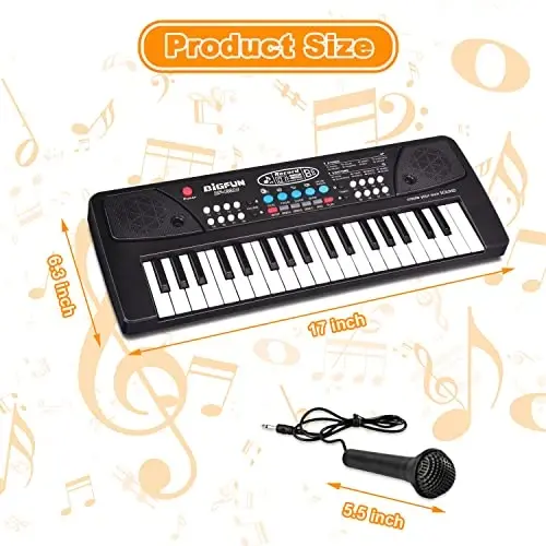 Bolalar uchun pianino klaviaturasi, EOOLEOW 37 tugmachali mikrofonli bolalar uchun ko'chma elektron pianino - 3 4 5 6 7 8 9 yoshli o'g'il va qizlar uchun musiqiy klaviatura pianino o'yinchoqlari (qora) - 2