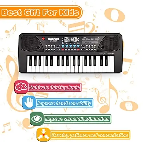 Bolalar uchun pianino klaviaturasi, EOOLEOW 37 tugmachali mikrofonli bolalar uchun ko'chma elektron pianino - 3 4 5 6 7 8 9 yoshli o'g'il va qizlar uchun musiqiy klaviatura pianino o'yinchoqlari (qora) - 3