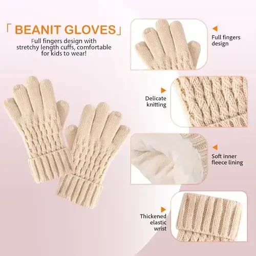 Bolalar uchun qishki shapka, sharf, qo'lqoplar to'plami, 3-9 yoshdagi bolalar uchun iliq trikotaj junli pomponli shapka, o'g'il va qizlar uchun ideal - 3