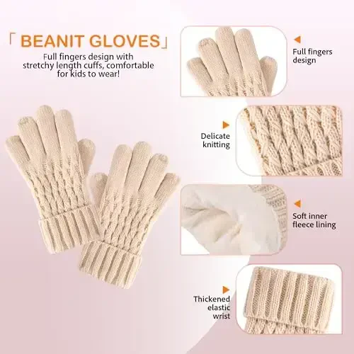 Bolalar uchun qishki shapka, sharf, qo'lqoplar to'plami, bolalar uchun iliq trikotaj, jun bilan qoplangan ponpon shapka, 3-9 yoshdagi bolalar uchun ideal, o'g'il va qizlar uchun - 3